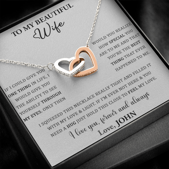 To My Beautiful Wife, Interlocking Hearts Necklace, Customized Pendant For Her, Birthday Gift, Christmas, Anniversary, Gift For Her, Valentine's Day, Jewelry For Her