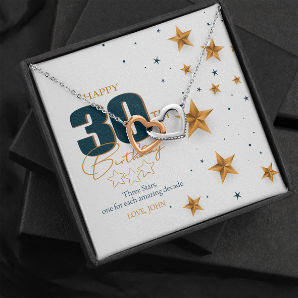 Customized Birthday Name & Age, Interlocking Hearts Necklace, Gift For Mom/Wife/Girlfriend/Sister, Best Birthday Gift For Her, Jewelry For Her, Precious Gift For Her, Necklace For Her