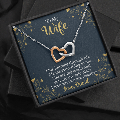 To My Beautiful Wife, Interlocking Hearts Necklace With I Love Who We Are Together Message Card, Pendant For Her, Jewelry For Her, Anniversary, Birthday, Gift For Her, Customized Message Card