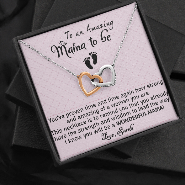 To An Amazing Mama To Be, Interlocking Hearts Necklace, Customized Pendant For Newly Mom, Birthday, Mother's Day, Christmas, Anniversary, Gift For Her Valentine's Day, Jewelry For Mom