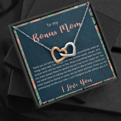 My Bonus Mom, Interlocking Hearts Necklace, Mother’s Day Gift For Her, Christmas, Birthday, Anniversary, Gift For Her, Jewelry For Her, Necklace For Her, Pendant For Her
