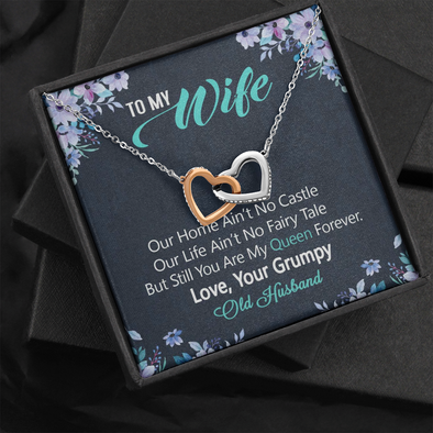 To My Wife, Interlocking Hearts Necklace With You Are My Queen Forever Message Card, Jewelry For Her, Anniversary, Birthday, Gift For Her, Pendant For Her