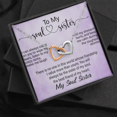 To My Soul Sister, Interlocking Hearts Necklace With You Will Always Be The Sister Of My Soul, The Best Friend Of My Heart Message Card, Necklace for Her, Birthday, Gift For Her, Jewelry For Her