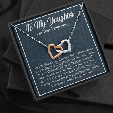 To My Daughter On Your Pregnancy, Interlocking Hearts Necklace Gift With Pregnancy Is The Only Time When You Fall in Love Message Card, Pregnancy Gift For Your Daughter, Pendant For Her, Necklace For Her
