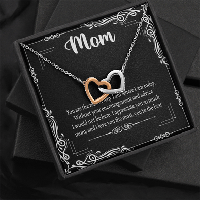 Mom, Interlocking Hearts Necklace With I Love You The Most You're The Best Message Card, Mother's Day Gift, Birthday, Anniversary, Pendant For Her, Jewelry For Her