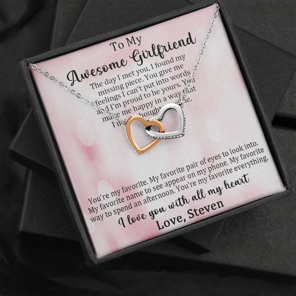 To My Awesome Girlfriend, Interlocking Hearts Necklace, Customized Pendant For Her, Birthday Gift, Christmas, Anniversary, Gift For Her, Valentine's Day, Jewelry For Her