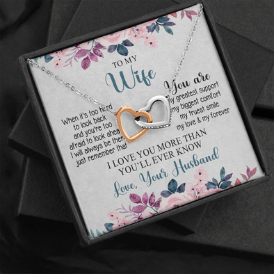 To My Wife, Interlocking Hearts Necklace With I Love You More Than You'll Ever Know Message Card, Pendant For Her, Birthday, Anniversary, Gift For Her, Jewelry For Her
