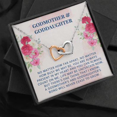 To My Godmother, Interlocking Hearts Necklace With Our Bond Will Never Cease To Grow Message Card, Mother's Day Gift, Pendant For Her, Birthday, Anniversary, Gift For Her, Jewelry For Her
