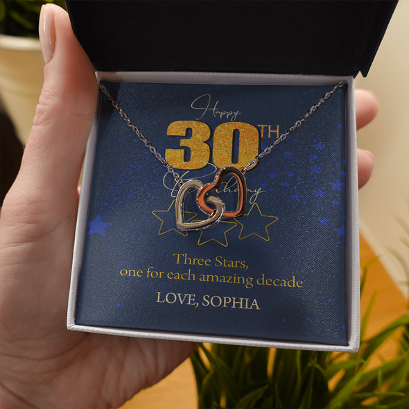 Customized Birthday Name & Age, Interlocking Hearts Necklace, Gift For Mom/Wife/Girlfriend/Sister, Best Birthday Gift For Her, Necklace For Her, Precious Gift For Her, Jewelry For Her