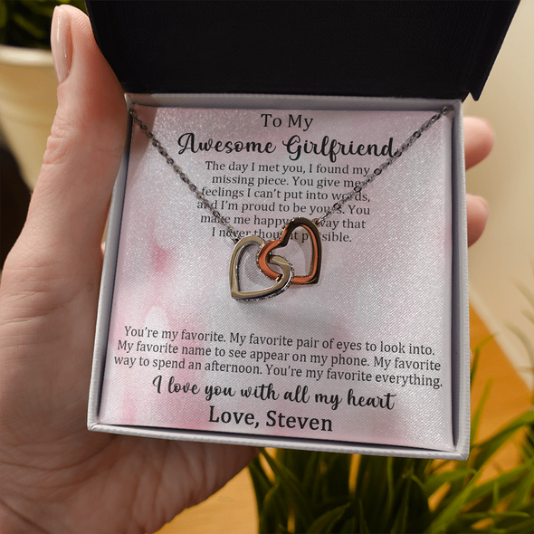 To My Awesome Girlfriend, Interlocking Hearts Necklace, Customized Pendant For Her, Birthday Gift, Christmas, Anniversary, Gift For Her, Valentine's Day, Jewelry For Her