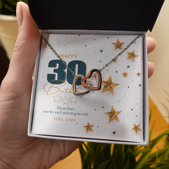 Customized Birthday Name & Age, Interlocking Hearts Necklace, Gift For Mom/Wife/Girlfriend/Sister, Best Birthday Gift For Her, Jewelry For Her, Precious Gift For Her, Necklace For Her