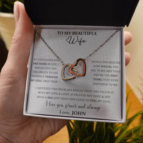 To My Beautiful Wife, Interlocking Hearts Necklace, Customized Pendant For Her, Birthday Gift, Christmas, Anniversary, Gift For Her, Valentine's Day, Jewelry For Her