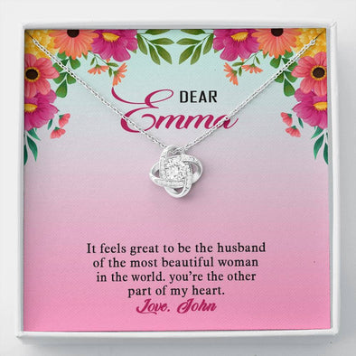 My Dear Wife, You Are The Other Part Of My Heart, Customized Knot Necklace For Her, Silver Pendant For Her, Gift For Wife, Couple Jewelry