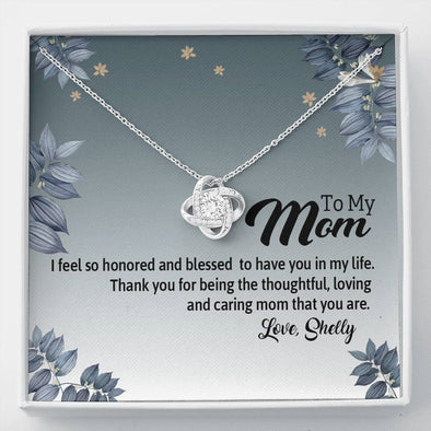 To My Mom, Caring Mom That You Are, Necklace With Message Card, Customized Necklace, Silver Knot Pendant, Happy Mother's Day, Gift Ideas For Mom