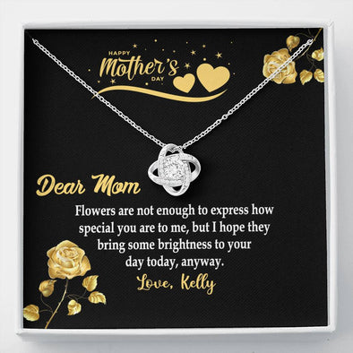 To My Mom, Flowers Are Not Enough To Express How Special You Are To Me, Necklace With Message Card, Customized Necklace, Silver Knot Pendant, Gift Ideas For Mom