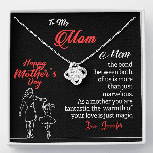 To My Mom, The Warmth Of Your Love Is Just Magic, Necklace With Message Card, Customized Necklace, Silver Knot Pendant, Gift Ideas For Mom, Happy Mother's Day