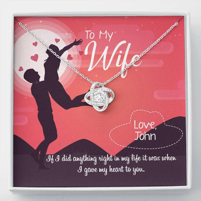 Valentine's Day Gift For Wife, Silver Knot Necklace, Couple Jewelry, Silver Knot Pendant With Message Card, Gift From Husband, Love Knot Personalized Pendant