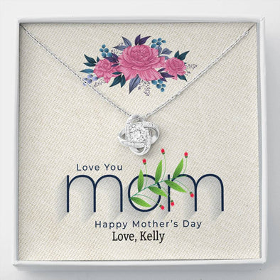 To My Mom, I Love You Mom, Happy Mother's Day, Custom Knot Pendant, Anniversary, Birthday, Christmas, Gift For Her, Silver Necklace With Message Card, Gift For Her