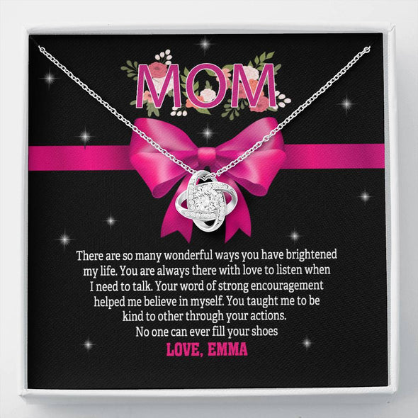To My Mom, No One Can Ever Fill Your Shoes, Necklace With Message Card, Silver Knot Pendant, Gift Ideas For Mom, Customized Necklace, Birthday, Happy Mother's Day