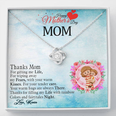 To My Mom, Your Warm Hugs Are Always There, Necklace With Message Card, Customized Necklace, Silver Knot Pendant, Gift Ideas For Mom, Happy Mother's Day