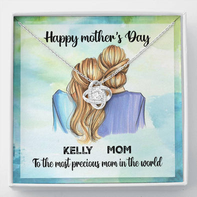 To My Mom, The Most Precious Mom In The World, Necklace With Message Card, Customized Necklace, Silver Knot Pendant, Happy Mother's Day, Gift Ideas For Mom