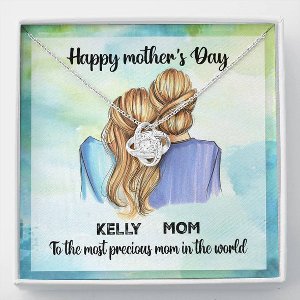 To My Mom, The Most Precious Mom In The World, Necklace With Message Card, Customized Necklace, Silver Knot Pendant, Happy Mother's Day, Gift Ideas For Mom