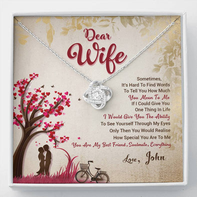 Customized Gift For Wife, Necklace With Message Card, Knot Love Personalized Pendant, Jewelry, Couple Gifts, To My Wife You Are My Best Friend Love Knot Necklace