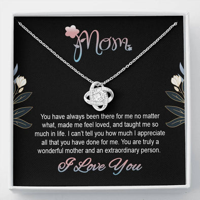 Mom, You Have Been Always There for Me Knot Pendant, Necklace with Message Card, Silver Jewelry for Her, Gift for Mother's Day, Christmas, Birthday
