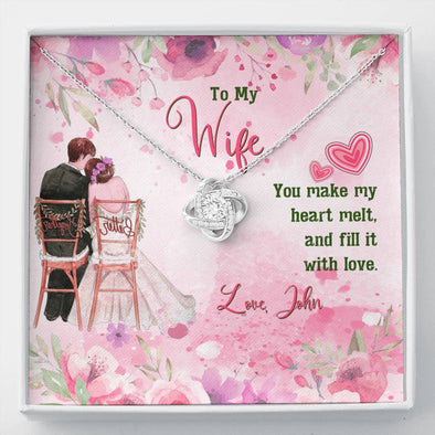 Customized knot Necklace With Message Card, Valentine's Day Gift For Wife, Jewelry For Her, Custom gifts, Couple Collection, To My Wife You Make My Heart Melt