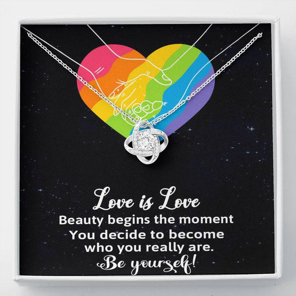 Dear Wife, Beauty Is Begins The Moment, Knot Necklace, Congratulations Gift For Wife, Silver Jewelry For Wife, Wedding Necklace, Necklace For LGBT Couples