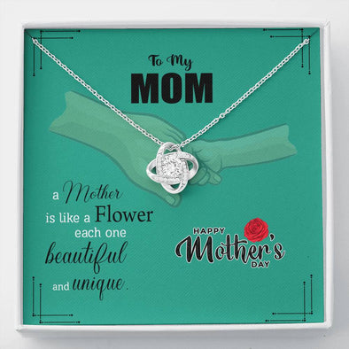 To My Mom, A Mother Is Like A Flower, Knot Pendant For Your Mom, Necklace With Message Card, Gift Ideas For Mom, Silver Knot Pendant, Birthday, Anniversary