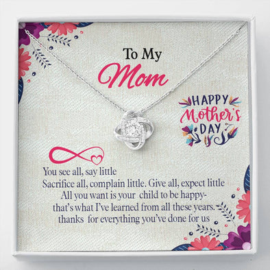 To My Mom, Thanks For Everything You've Done For Us, Jewelry For Her, Pendant For Mom, Necklace With Message Card, Silver Knot Pendant, Anniversary, Christmas