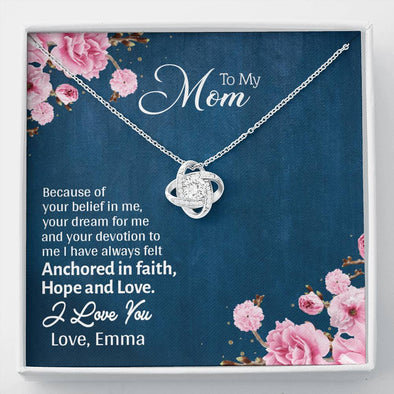 To My Mom, Anchored In Hope, Faith And Love, Customized Knot Pendant, Silver Necklace With Message Card, Gift Ideas For Mother/Daughter's, Happy Mother's Day