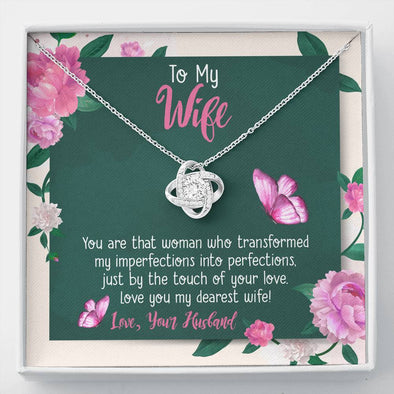 You Are That Woman Who Transformed My Imperfections Into Perfections Silver Knot Pendant For Wife, Gift For Christmas, Anniversary, Valentine's Day And Birthday, Necklace With Message Card