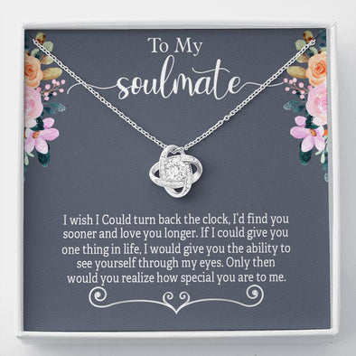 To My Soulmate Love Knot Necklace With Message Card, Couples Jewelry Gift, Gift For Anniversary, Birthday, Silver Pendant For Wife