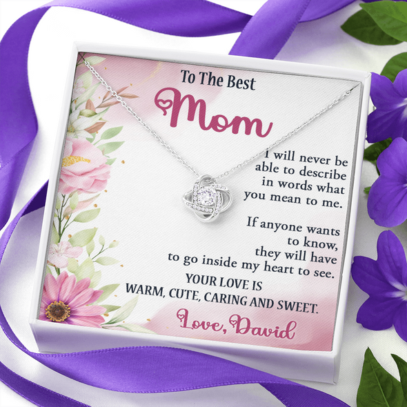 To The Best Mom, Love Knot Necklace, Gift For Mom, Mother's Day Special Gift, Mom's Birthday Gift, Custom Pendant for Mom, Necklace for Mom, Precious Gift For Mom