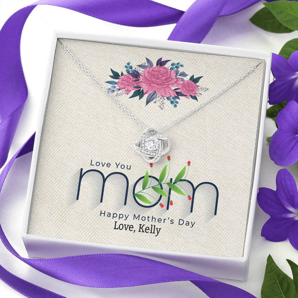 To My Mom, I Love You Mom, Happy Mother's Day, Custom Knot Pendant, Anniversary, Birthday, Christmas, Gift For Her, Silver Necklace With Message Card, Gift For Her
