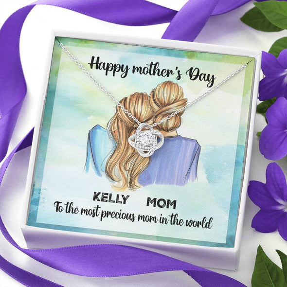 To My Mom, The Most Precious Mom In The World, Necklace With Message Card, Customized Necklace, Silver Knot Pendant, Happy Mother's Day, Gift Ideas For Mom