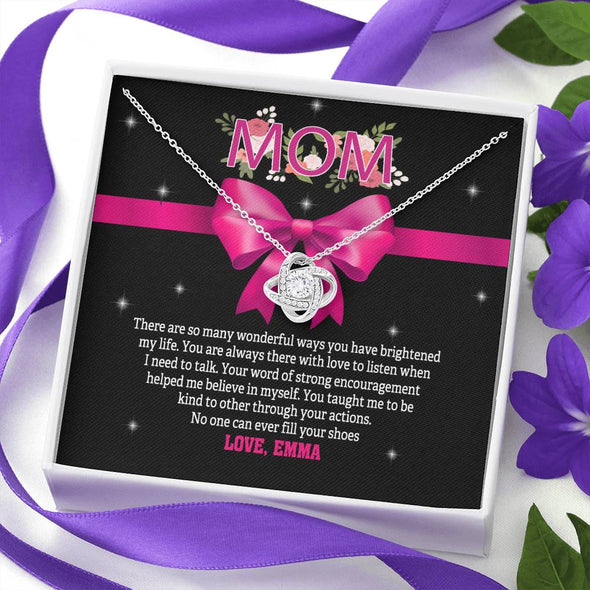 To My Mom, No One Can Ever Fill Your Shoes, Necklace With Message Card, Silver Knot Pendant, Gift Ideas For Mom, Customized Necklace, Birthday, Happy Mother's Day