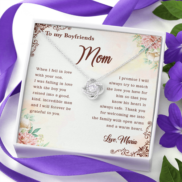 To My Boyfriend's Mom, Love Knot Necklace With Thank You For Welcoming Me Into The Family Message Card, Mother's Day Gift, Birthday, Anniversary, Jewelry For Her, Customized Message Card
