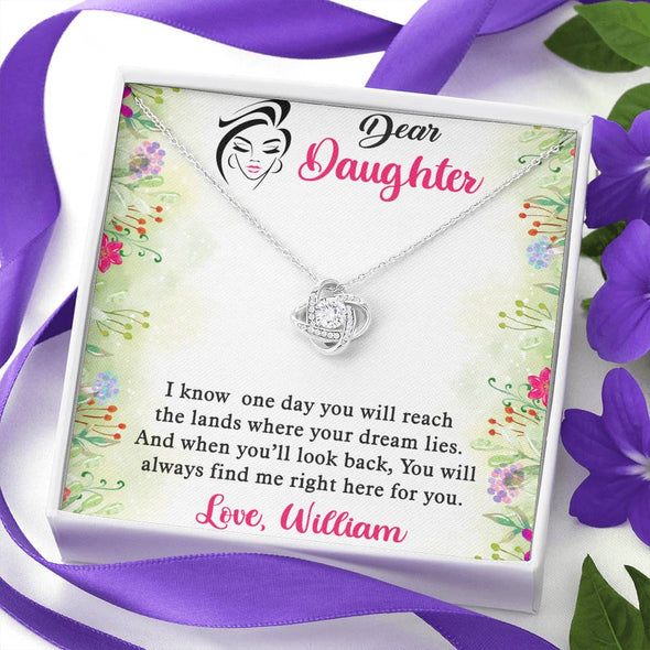 To My Daughter, You Will Always Find Me Right Here For You, Necklace With Message Card, Gift Ideas For Daughter, Knot Custom Necklace, Customize Necklace, Birthday