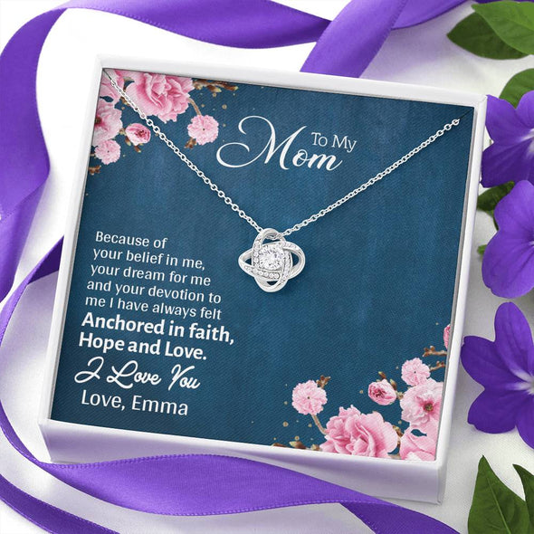 To My Mom, Anchored In Hope, Faith And Love, Customized Knot Pendant, Silver Necklace With Message Card, Gift Ideas For Mother/Daughter's, Happy Mother's Day
