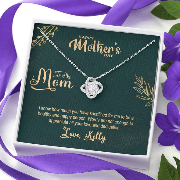 To My Mom, Words Are Not Enough To Appreciate All Your Love, Necklace With Message Card, Silver Knot Pendant, Gift Ideas For Mom, Customized Necklace, Birthday