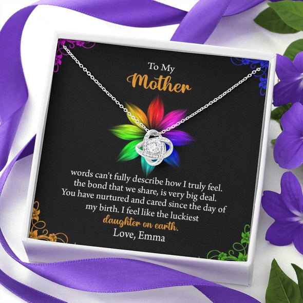 To My Mom, I Feel Like The Luckiest Daughter On Earth, Customized Knot Pendant, Necklace With Message Card, Happy Mother's Day, Gift Ideas For Mother/Daughter's