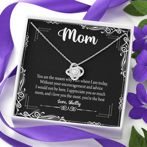 To My Mom, I Love You The Most, You're The Best, Custom Knot Pendant, Silver Necklace With Message Card, Happy Mother's Day, Gift Idea For Mother/Daughter's