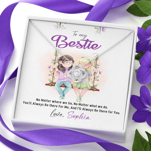 To My Bestie, Love Knot Necklace With No Matter Where We Go, No Matter What We Do Message Card, Jewelry For Her, Birthday, Gift For Her, Necklace for Her, Customized Message Card