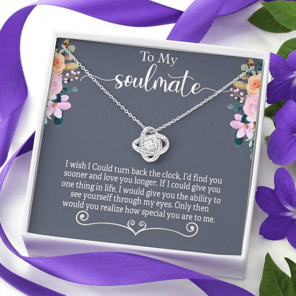 To My Soulmate Love Knot Necklace With Message Card, Couples Jewelry Gift, Gift For Anniversary, Birthday, Silver Pendant For Wife