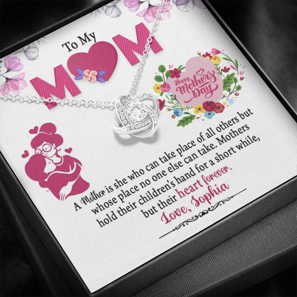 To My Mom, A Mother Is She Whose Place No One Else Can Take, Custom Knot Pendant, Anniversary, Birthday, Christmas, Gift For Her, Silver Necklace With Message Card