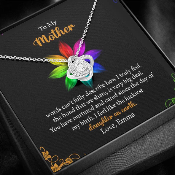 To My Mom, I Feel Like The Luckiest Daughter On Earth, Customized Knot Pendant, Necklace With Message Card, Happy Mother's Day, Gift Ideas For Mother/Daughter's