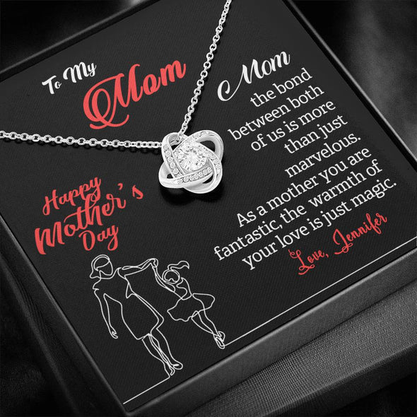 To My Mom, The Warmth Of Your Love Is Just Magic, Necklace With Message Card, Customized Necklace, Silver Knot Pendant, Gift Ideas For Mom, Happy Mother's Day